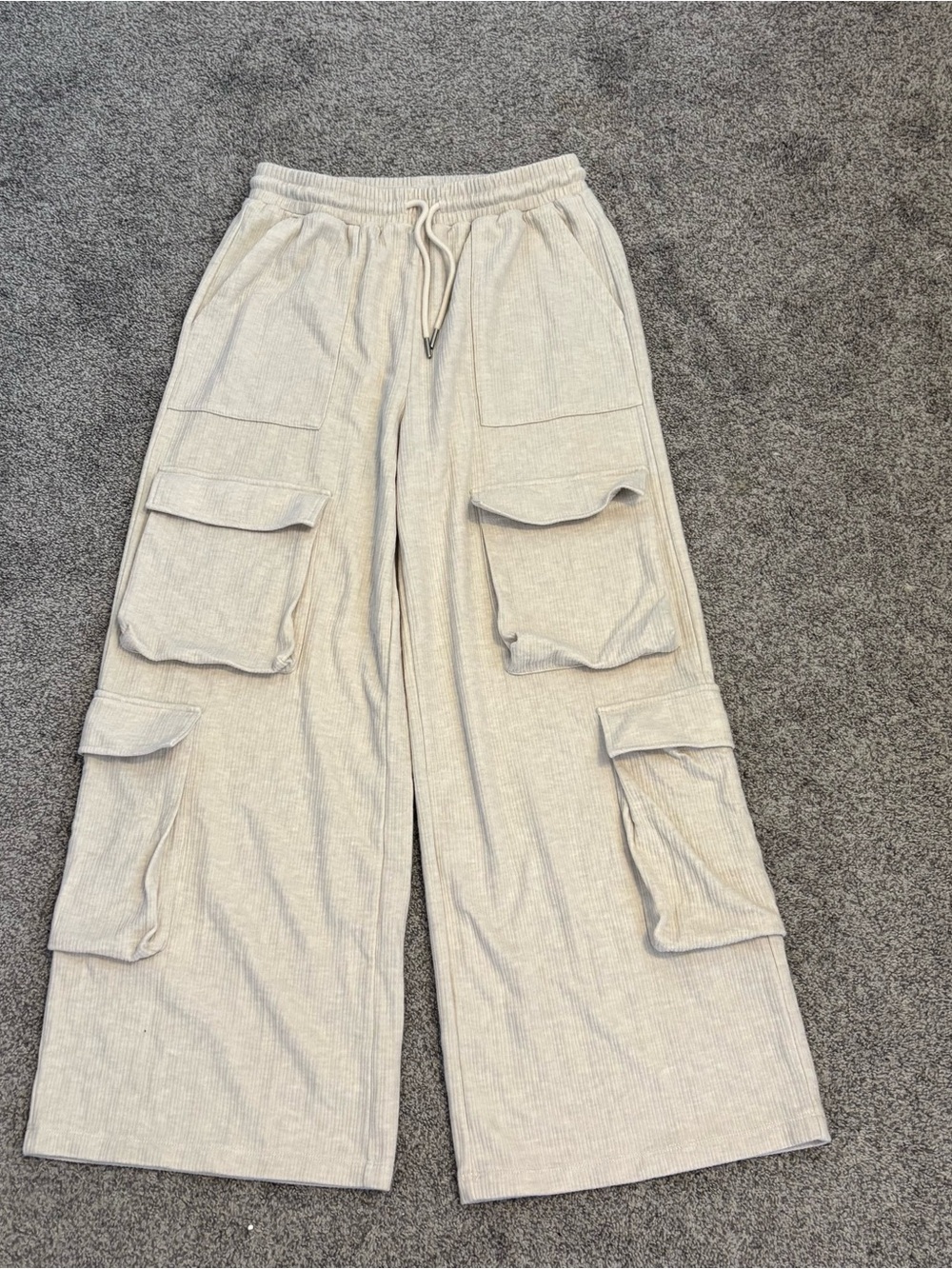 Halara Ribbed Mid Rise Drawstring Multiple Pockets Wide Leg Cargo Casual Pants